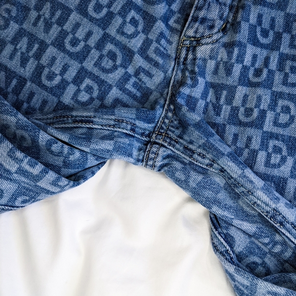 Urban Outfitters BDG Nudes Lettering High Waisted Wide Leg Raw Hem Denim Jeans - Picture 9 of 15